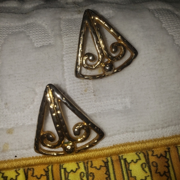 Earring triangle golden Vintage - Picture 5 of 9